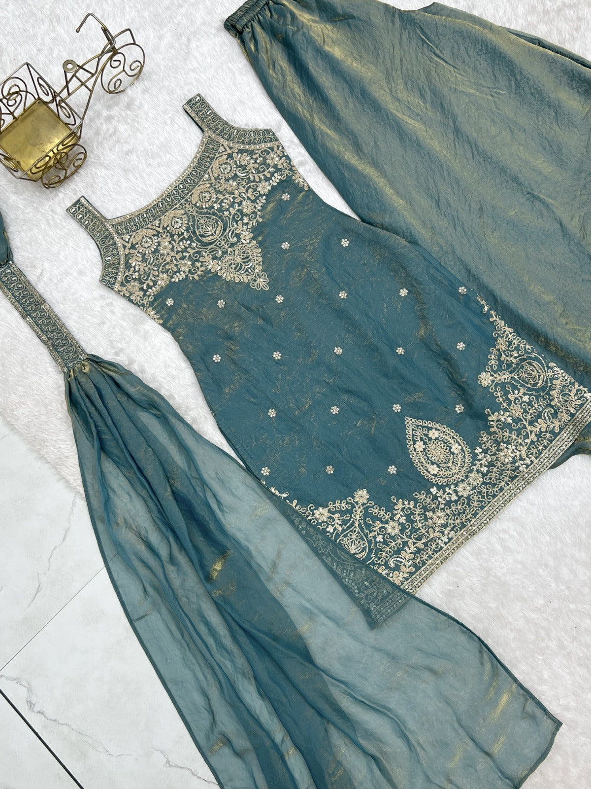Beautiful Soft Rich Pure Fendy Silk With Fancy Embroidery Work Sharara Set