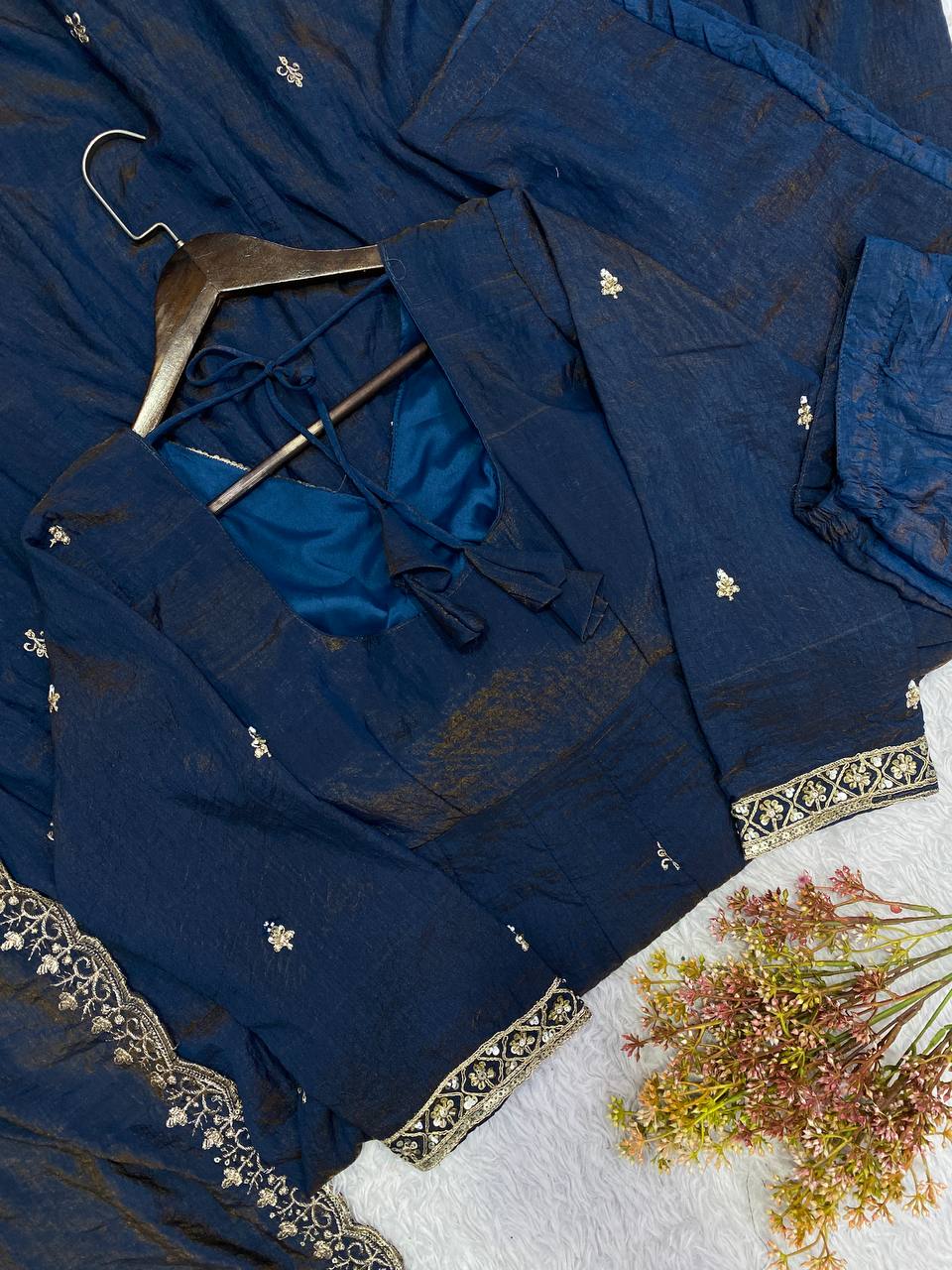 Vichitra Embroidered Gown Suit Set