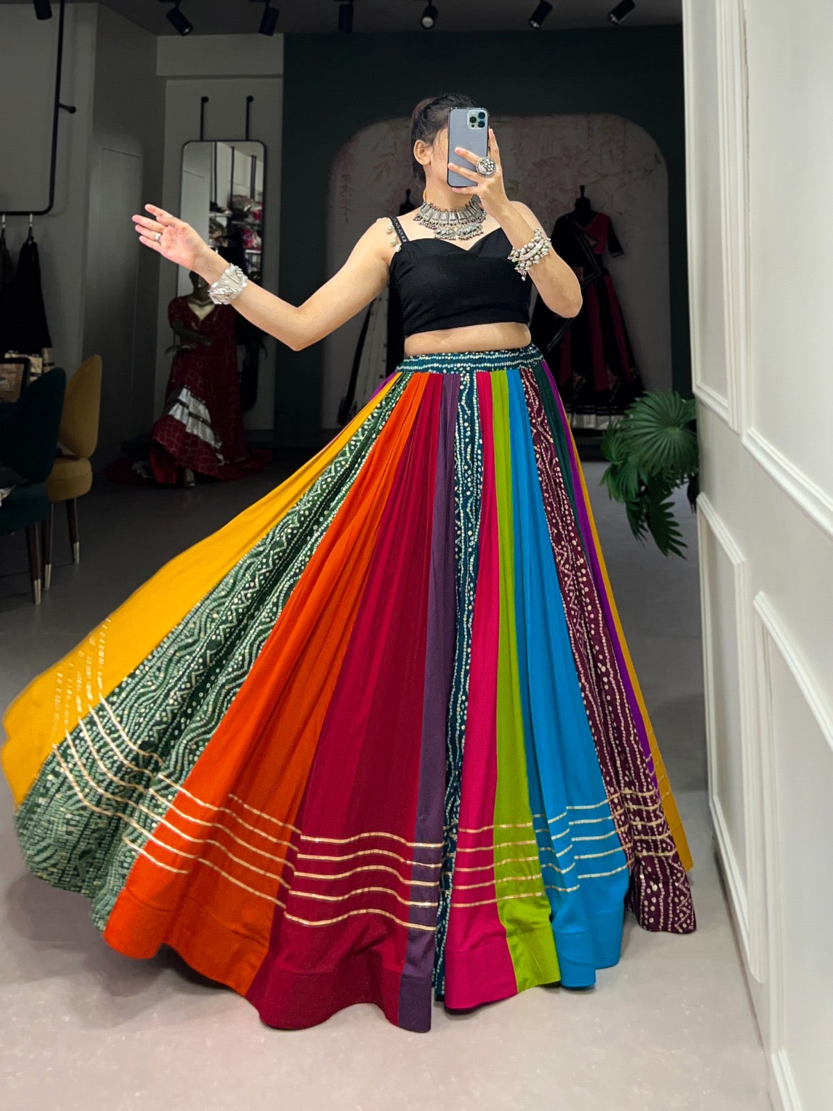 Garba Night 8 MTR Flair Lehenga Choli With Gamthi Work