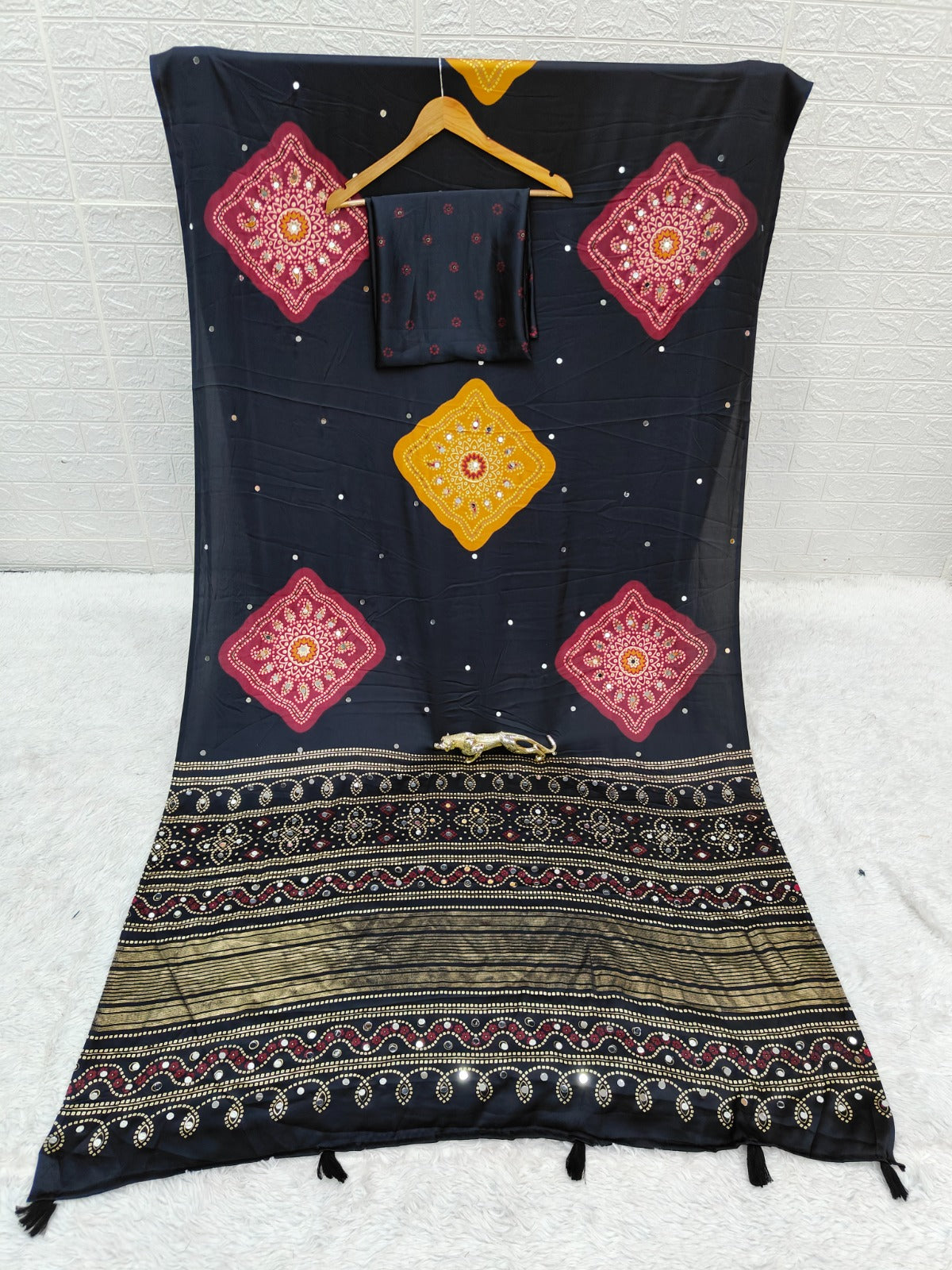 Beautiful Soft Rich Premium Japan Satin Silk With Mirror Work Saree