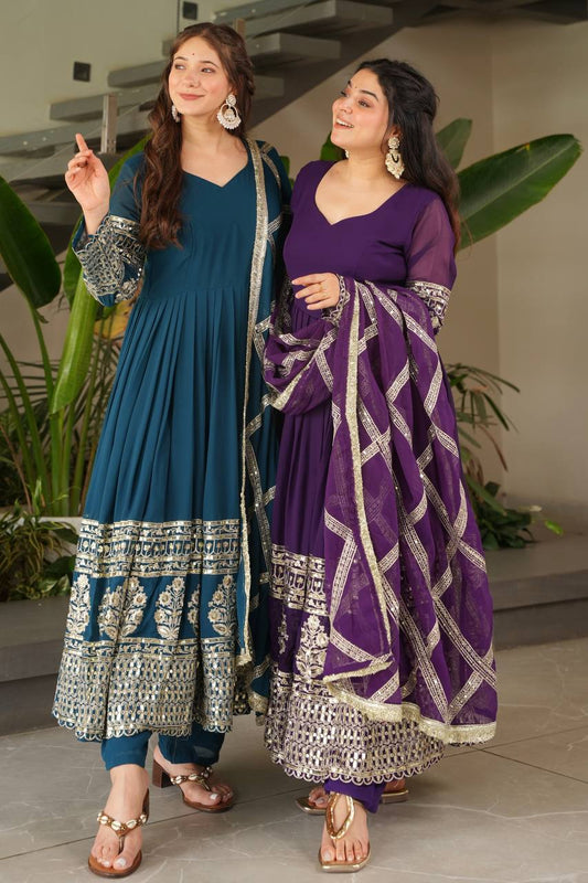 Faux Georgette With Embroidery Sequience Lace Work Gown