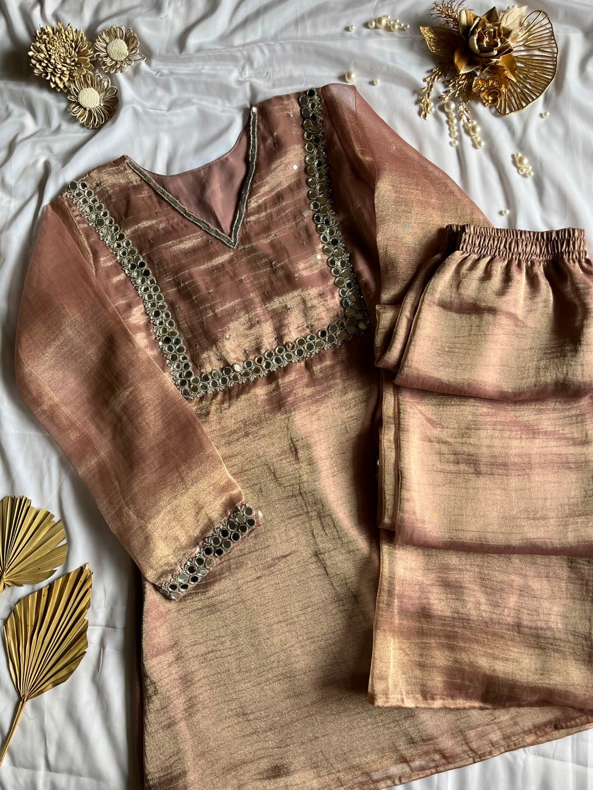 Premium Salsa Crush Mirror Work Kurta Set