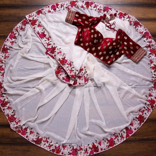 SOFT GEORGETTE EMBROIDERY SEQUENCE WORK SAREE