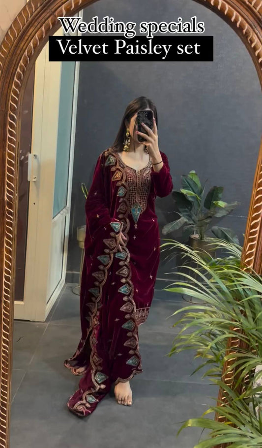 Havy Viscos Velvet Embroidery Work Top Bottom