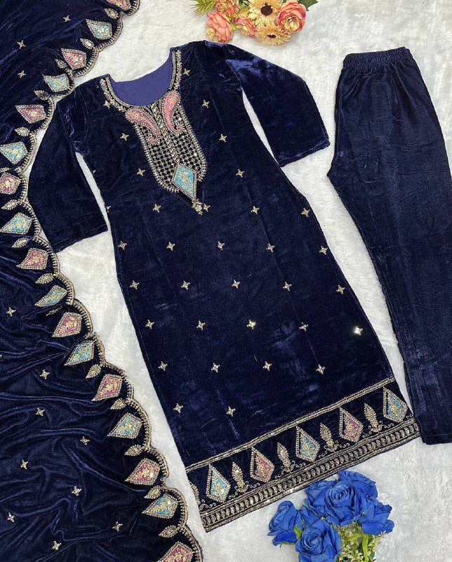 Havy Viscos Velvet Embroidery Work Top Bottom