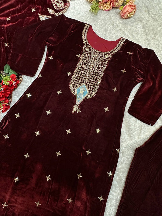 Havy Viscos Velvet Embroidery Work Top Bottom