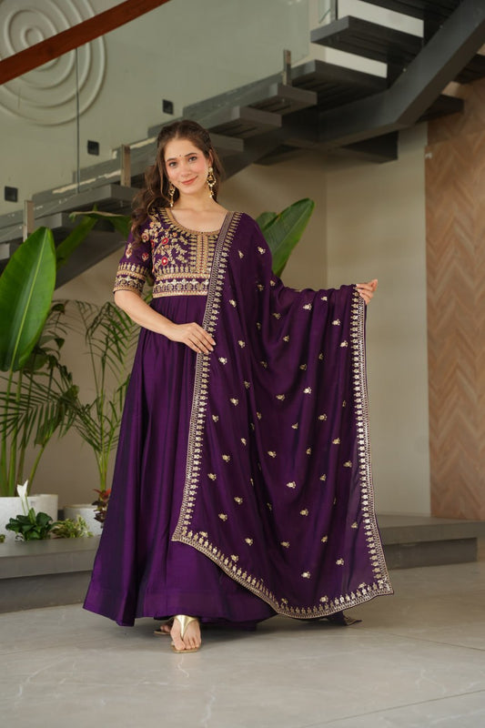VICHITRA SILK SEQEUENCE EMBROIDERY PARTY WEAR GOWN