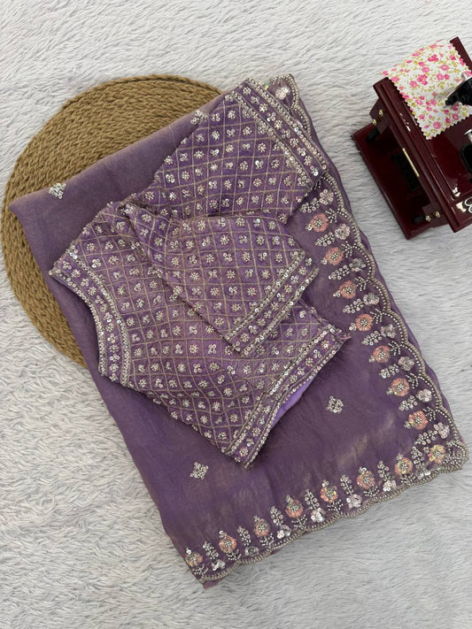 Beautifull Fendy Silk With Thread & Sequience Work Saree