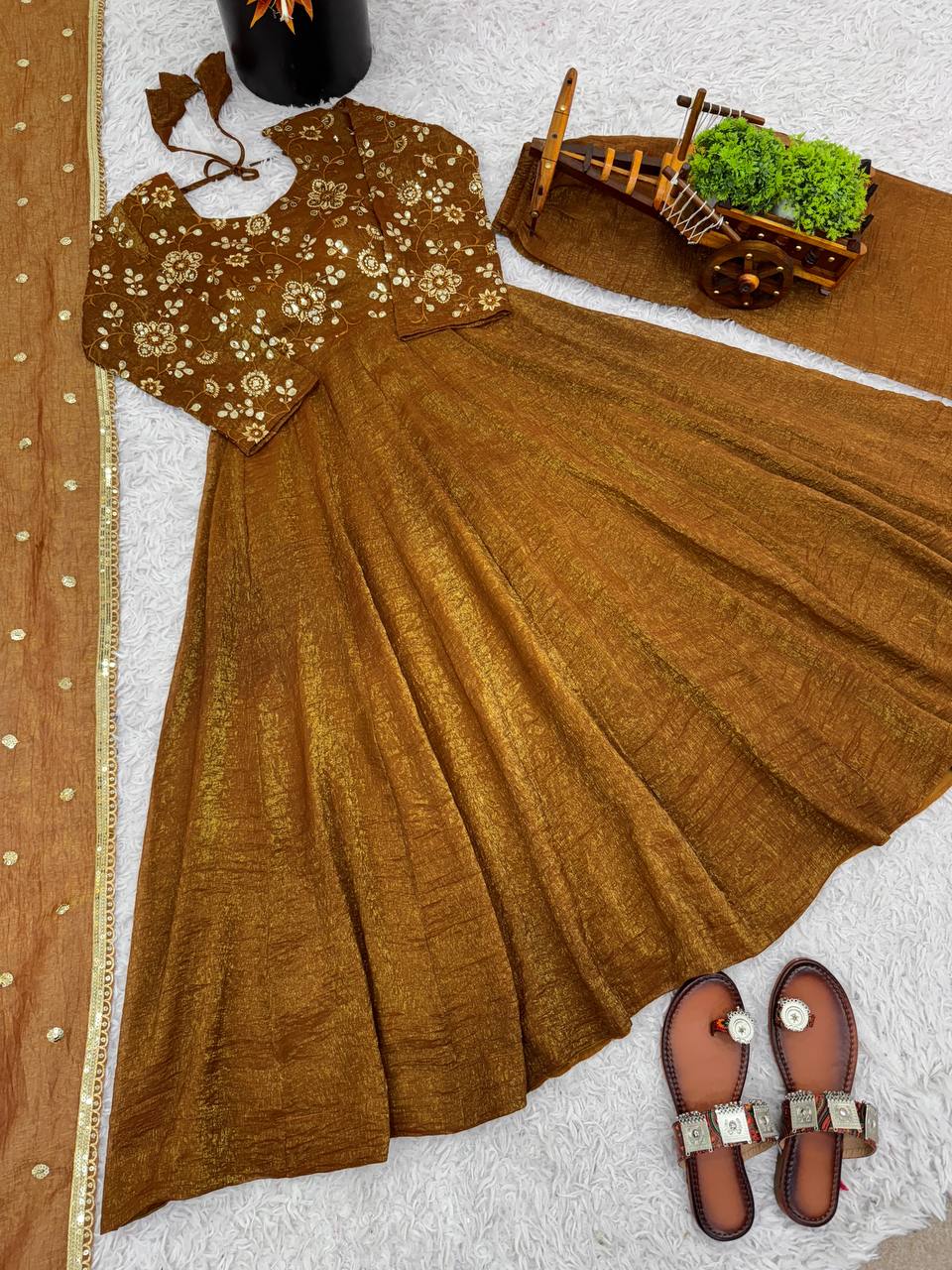 Red Color Premium Look Crunchy Silk Top Plazzo