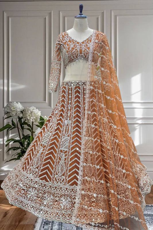 Beautifull Butterfly Net Sequience Coding Work Lehenga