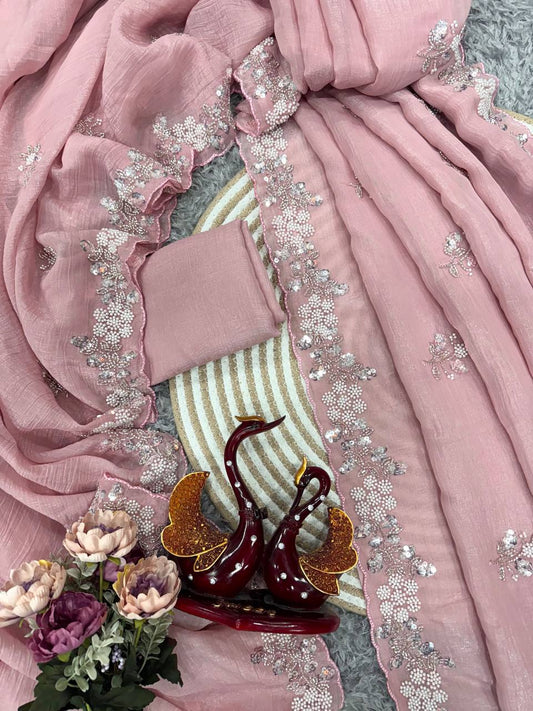 TRENDING DESIGNER PARTY WEAR PIXCEL CRUSH FABRIC HANDWORK SAREE