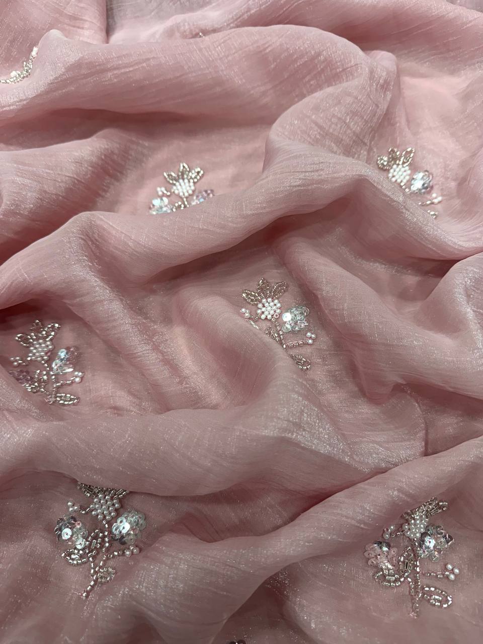 TRENDING DESIGNER PARTY WEAR PIXCEL CRUSH FABRIC HANDWORK SAREE