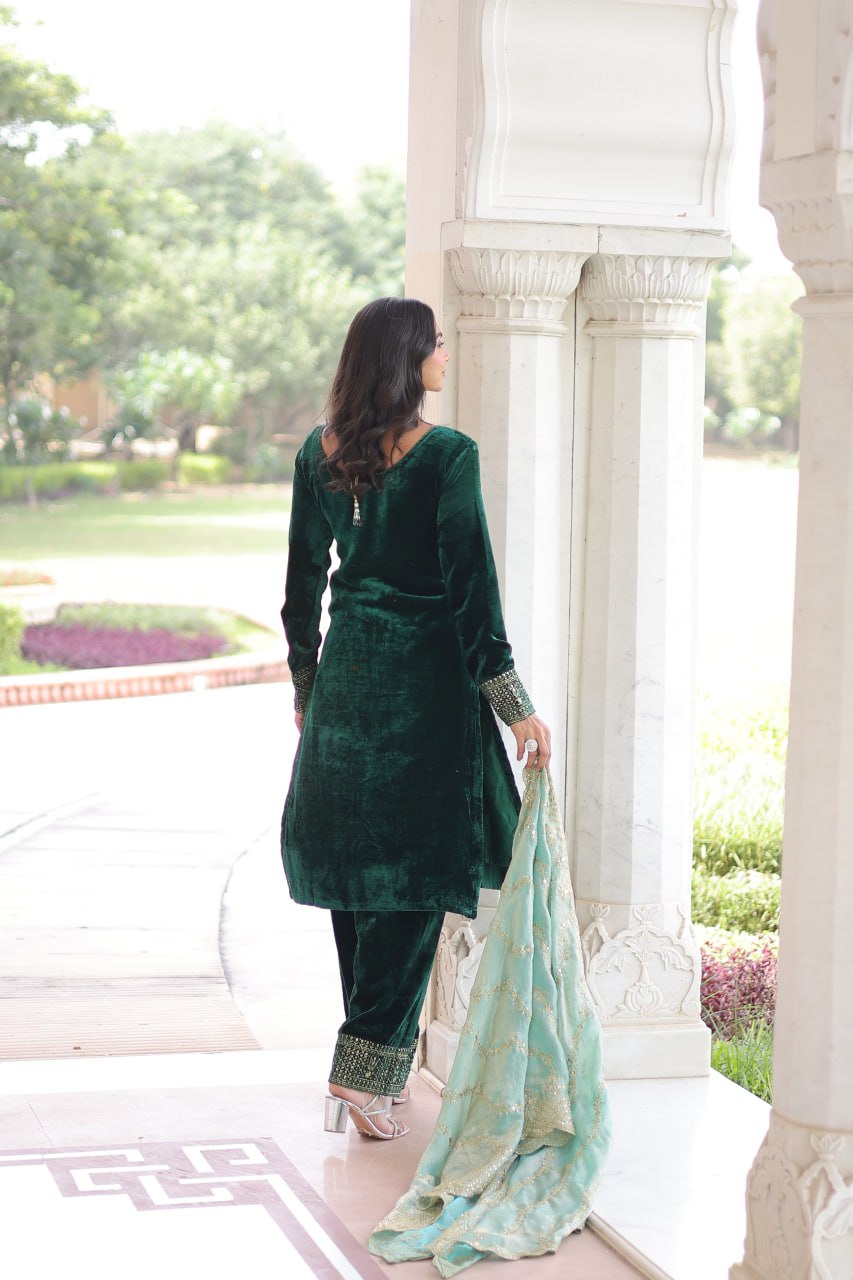 Beautifull Velvet With Rich Sequience Work Top Pent