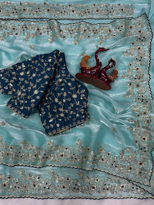 Beautifull Jimmu Chu With Sequience Embroidery Work Saree