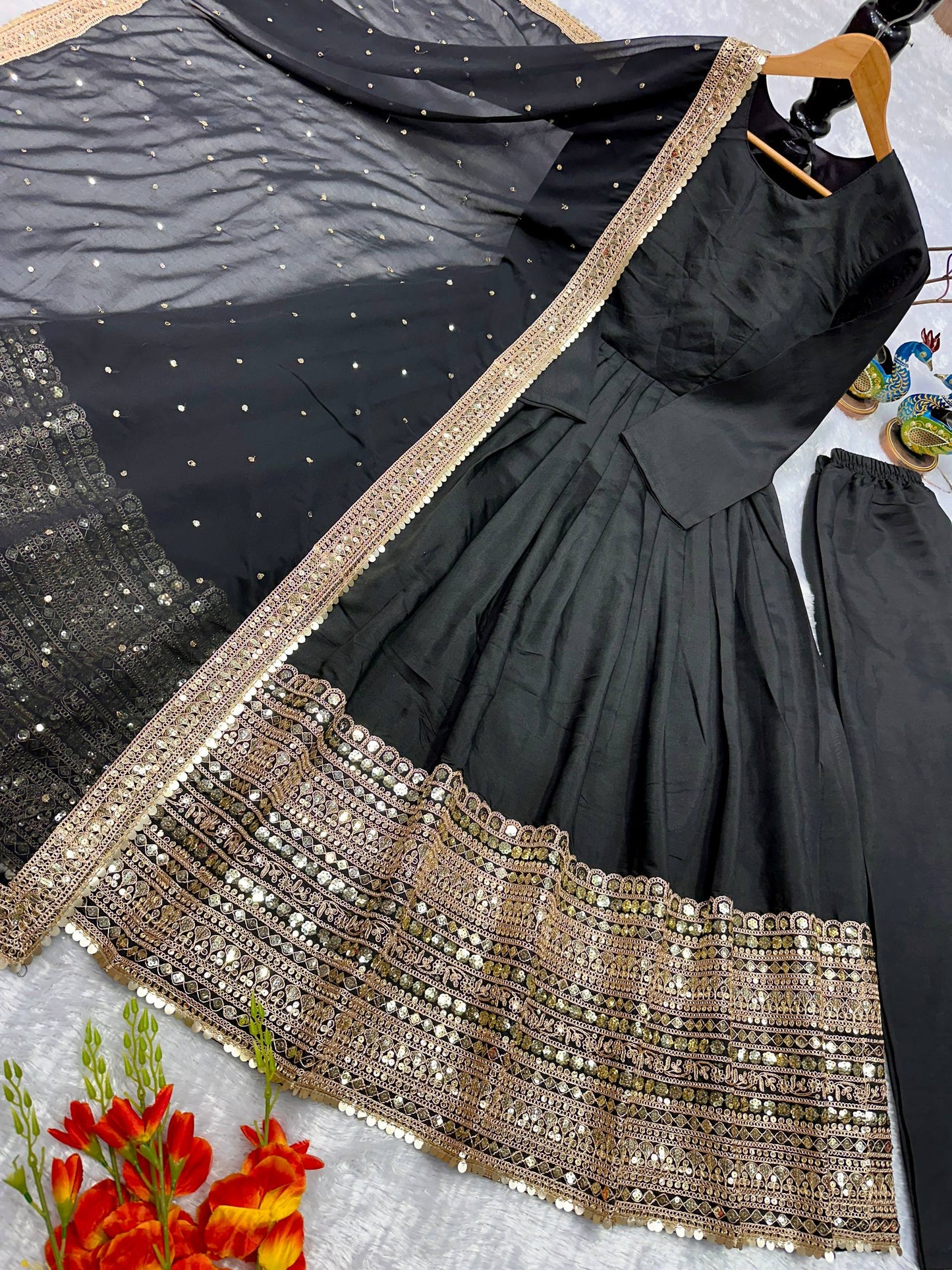 Havy Roman Silk With Embroidery Work Gown