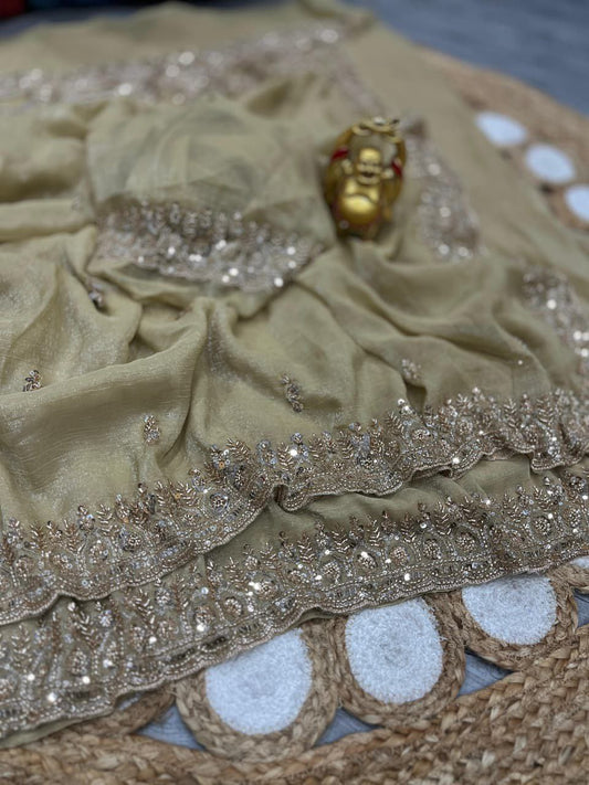 Beautifull Crunchy With Shine Adorned Sequience Work Saree