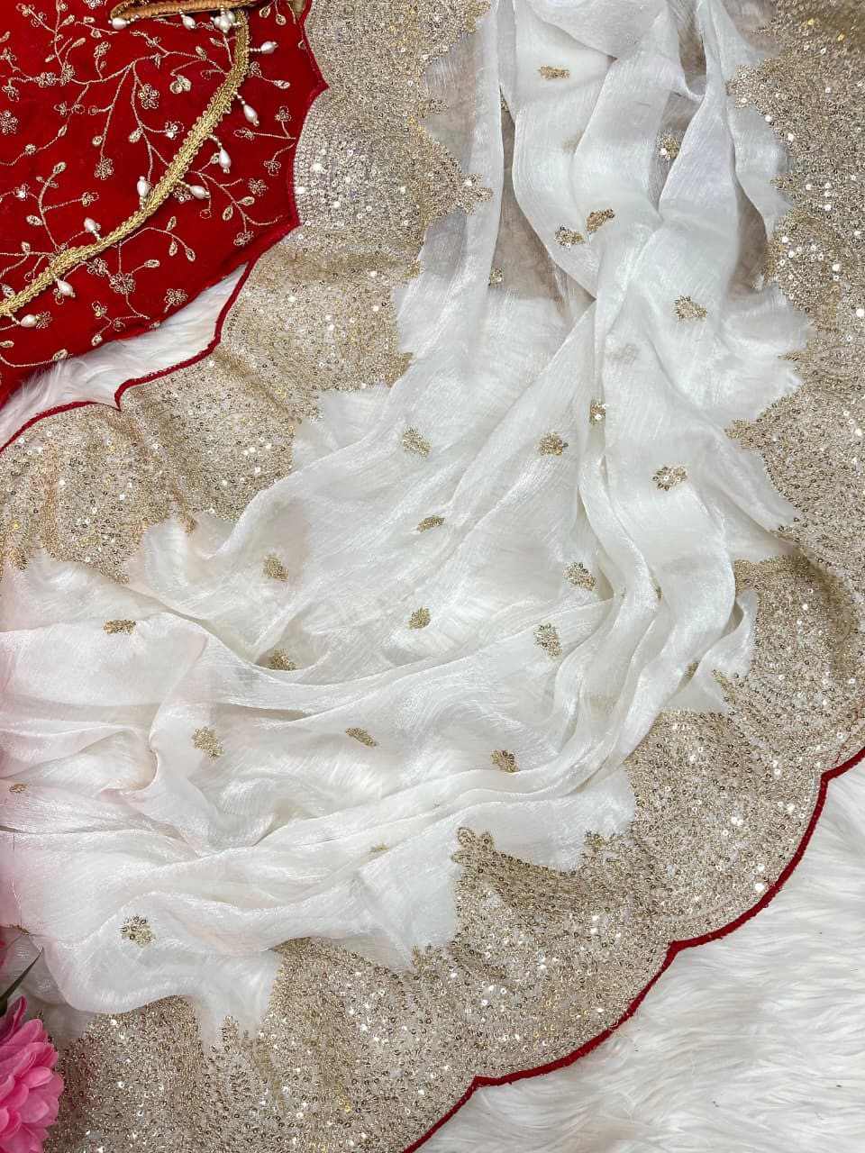 Beige Color Sequins & Zari Embroidery Work Saree