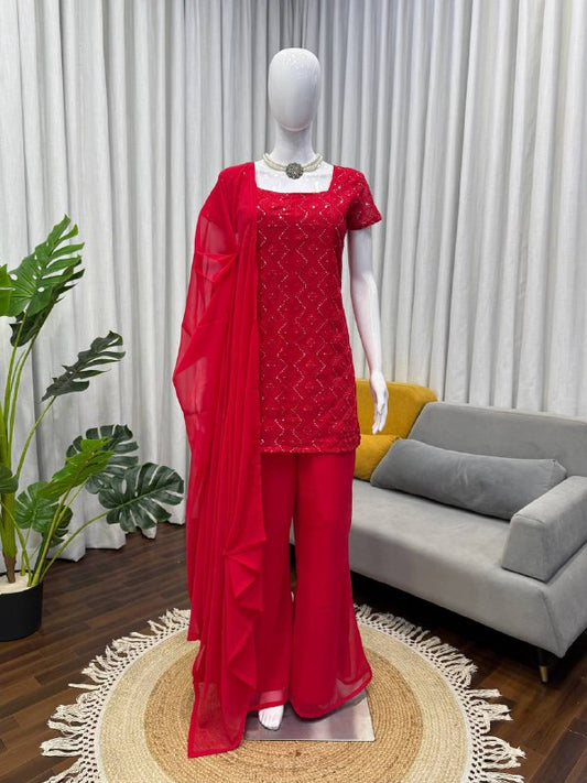Faux Georgette Thread & Sequience Work Top Pent