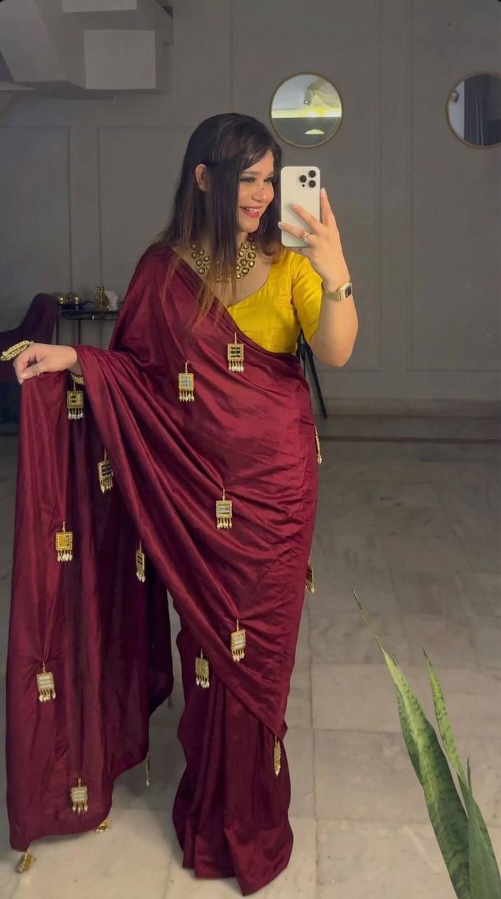 Most Viral Soft Chinnon With Real Mirror Work Saree
