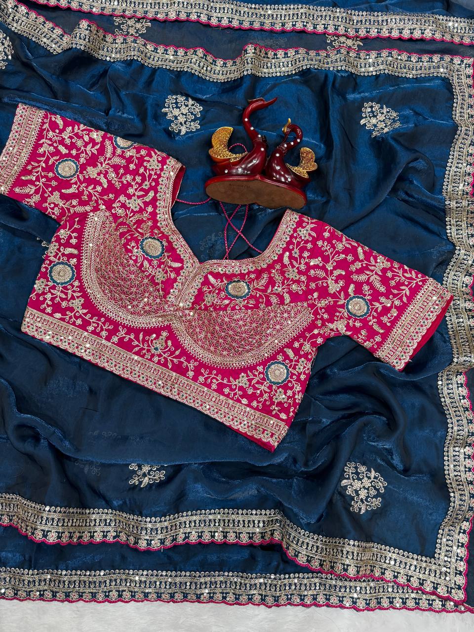 Designer Soft Satin With Sequence Zari Embroidery work saree