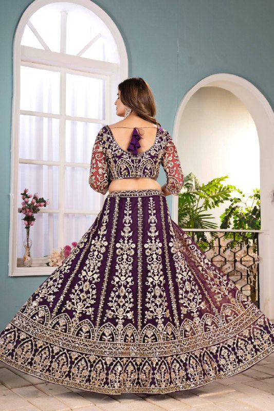 Wedding Special Butterfly Net With Sequience Coding Work Lehenga