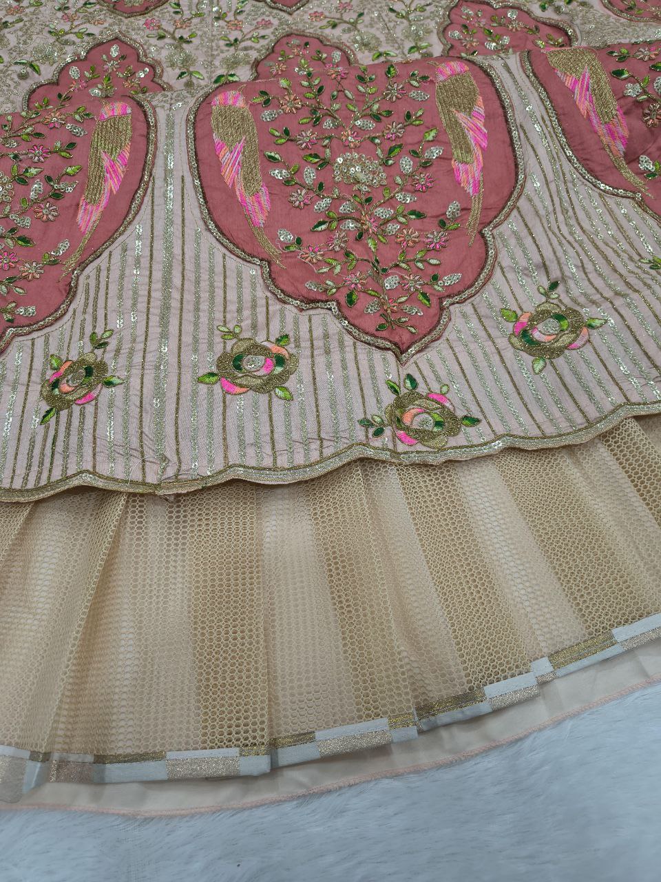Premium Slub Silk Embroidered Lehenga Choli with Butterfly Net Dupatta