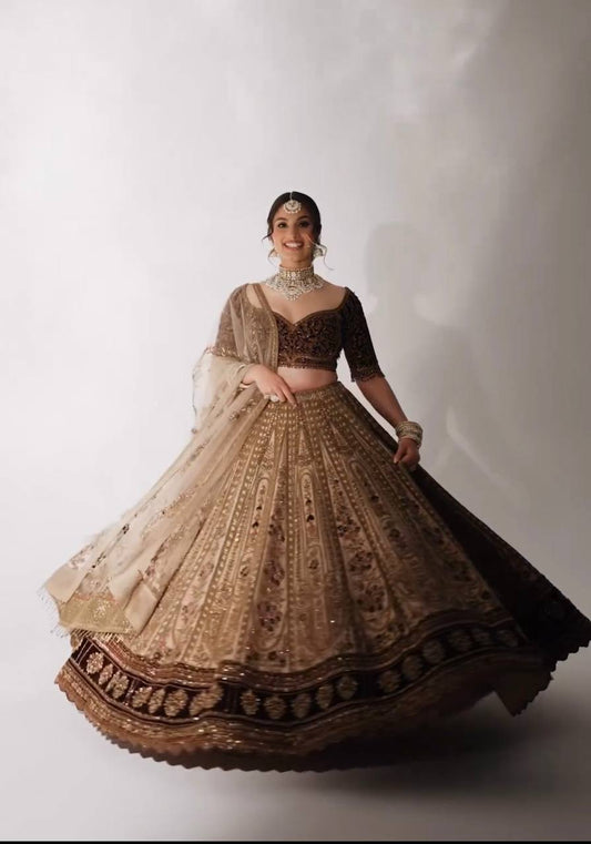 Beautifull Beige Color Kasturi Silk With Sequience Work Lehenga