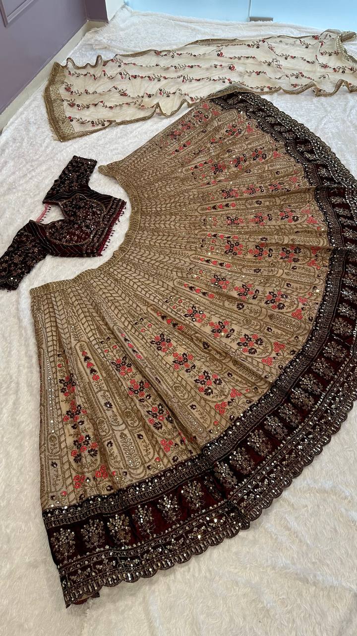 Beautifull Beige Color Kasturi Silk With Sequience Work Lehenga
