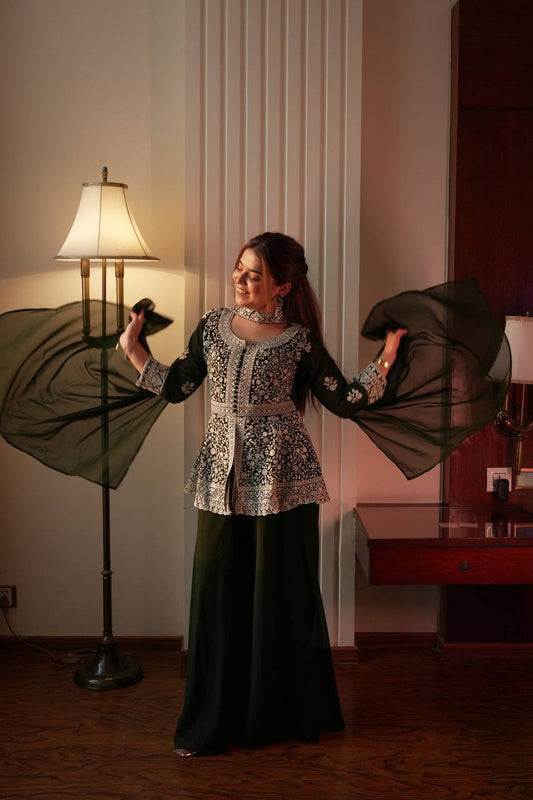 Most Viral Georgette Sequience Embroidery Work Top Plazzo