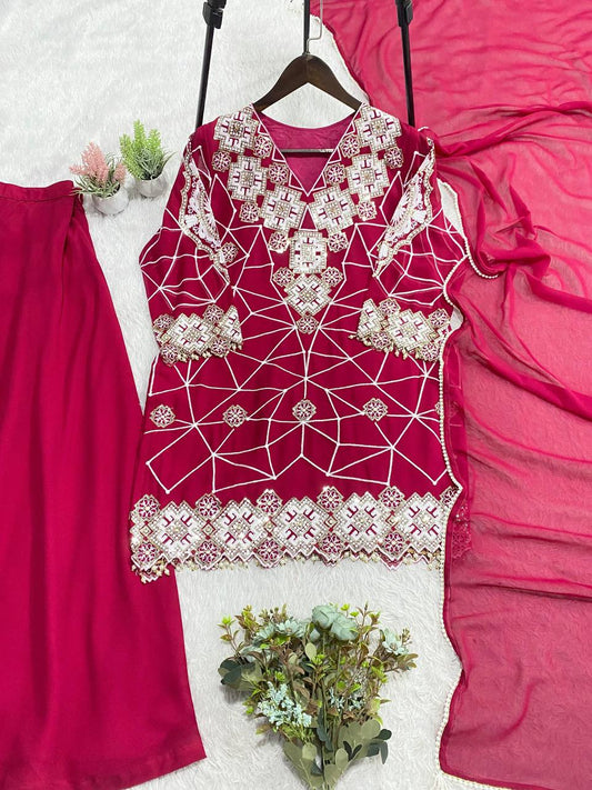 Beautiful Georgette Plazzo Suit with Sequence Embroidery Work