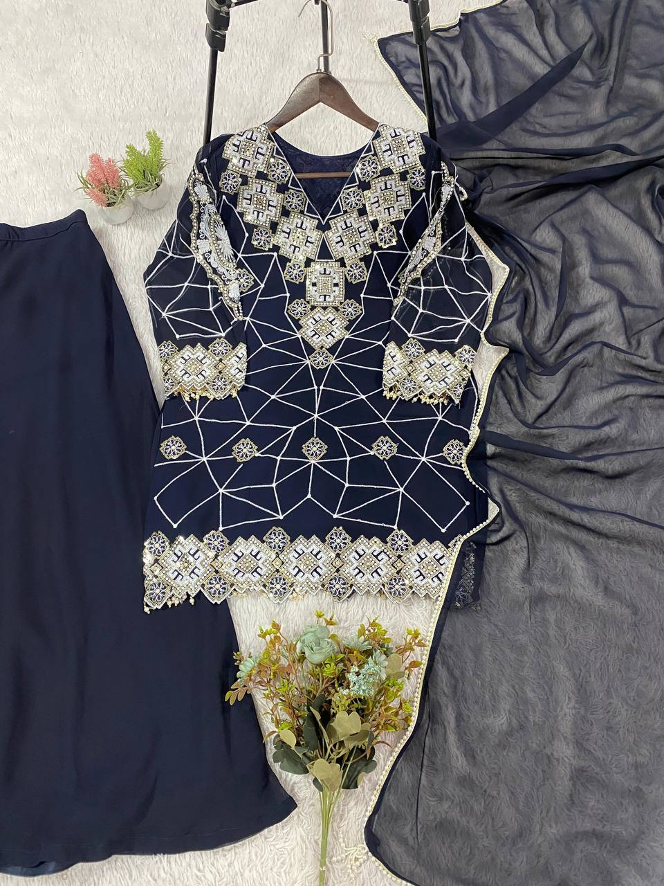 Beautiful Georgette Plazzo Suit with Sequence Embroidery Work