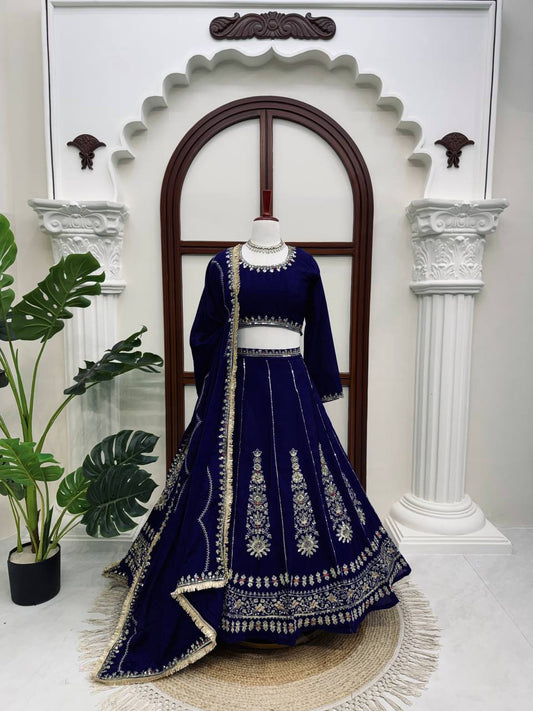 Premium Chinon Embroidered Lehenga Set
