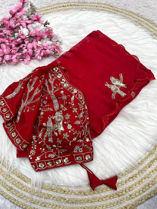 Beautifull Fandy Sattin With Khatli Brits Work Saree