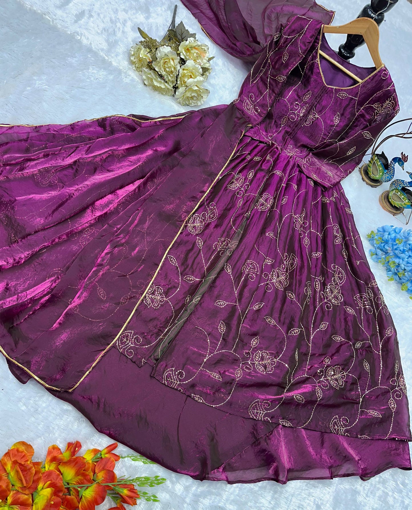 Beautifull Purple Color Frandy Silk With Emboroidery Work Gown