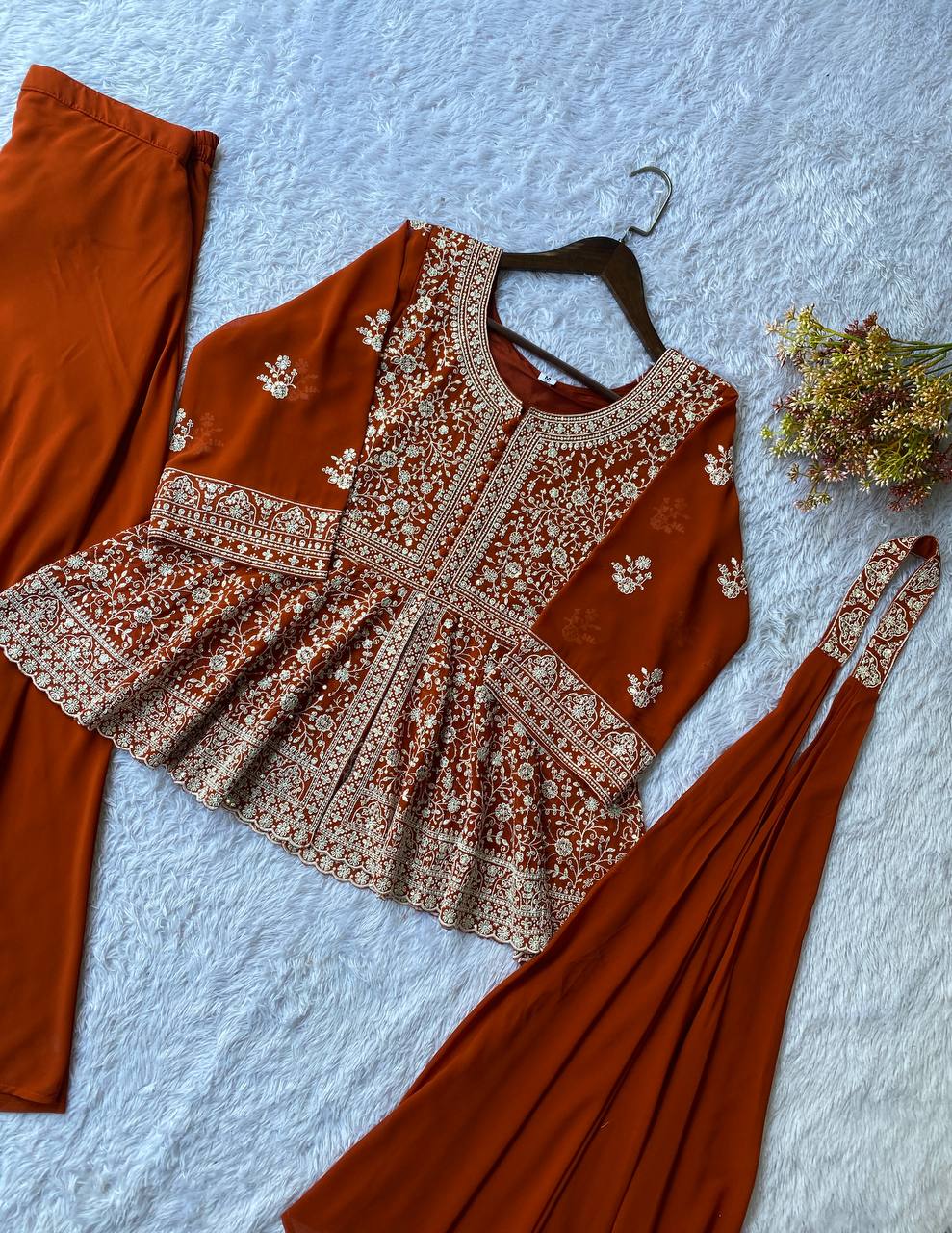 Most Viral Georgette Sequience Embroidery Work Top Plazzo