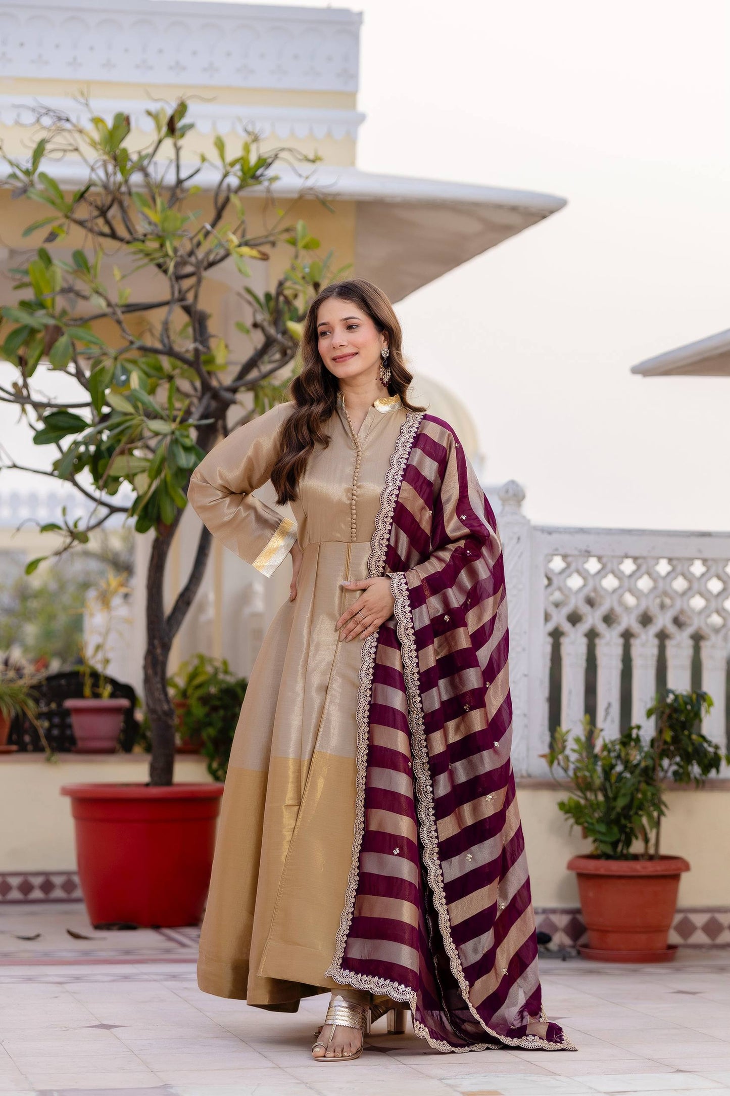 Pure Banarasi Viscous With Fancy Lace Work Gown
