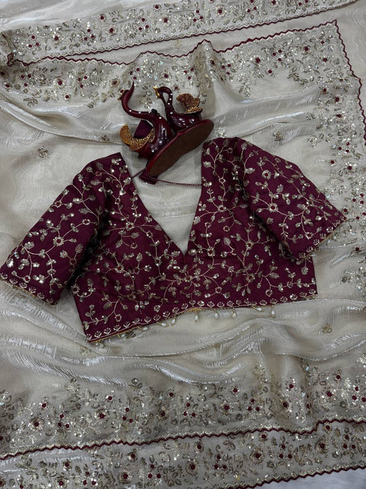 Beautifull Jimmu Chu With Sequience Embroidery Work Saree