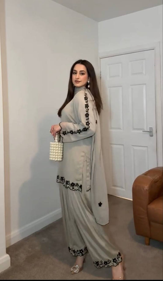 HEAVY FAUX GEORGETTE EMBROIDERY WORK WITH SLEEVS TOP