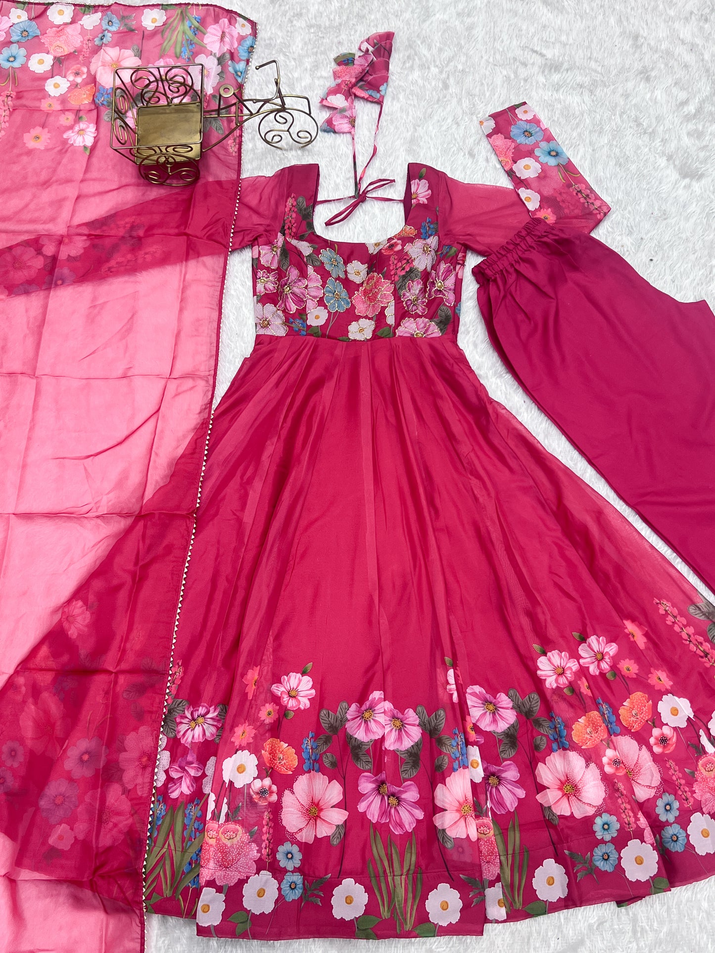 Heavy Organza Tabby Silk Anarkali Gown In 4 Meter Huge Flair