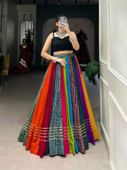 Garba Night 8 MTR Flair Lehenga Choli With Gamthi Work
