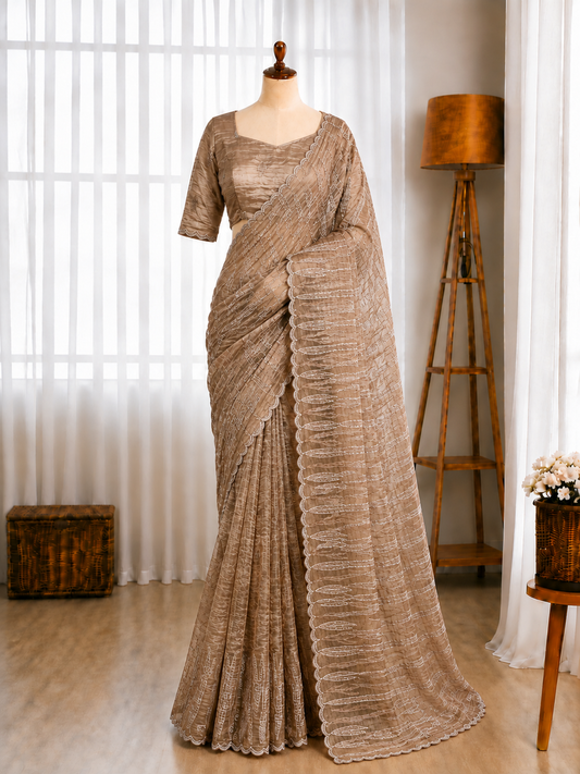 Muscut Silk Turkish Organza Thread Sequins Embroidery Work Saree