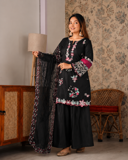 Crepe Silk Sequins Embroidered Palazzo Suit Set