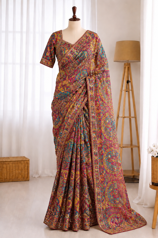 Traditional Look Pure Viscose Wedding Special Saree With Ready Made Blouse