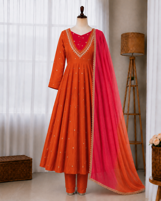 Roman Silk Embroidery Sequence & Real Mirror Work Gown