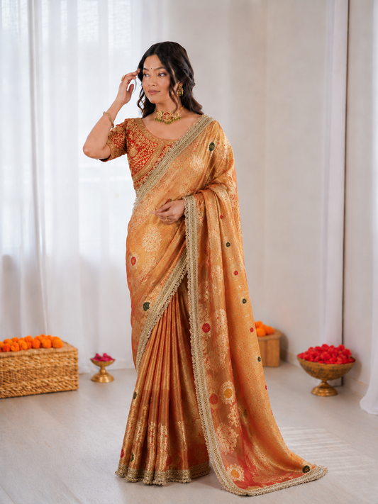 Beautiful Soft Rich Jacquard Minakari Silk & Embroidery Work Saree