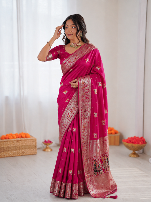Beautiful Pure Soft HO Silk With Rich Jacquard Weaving Border Saree