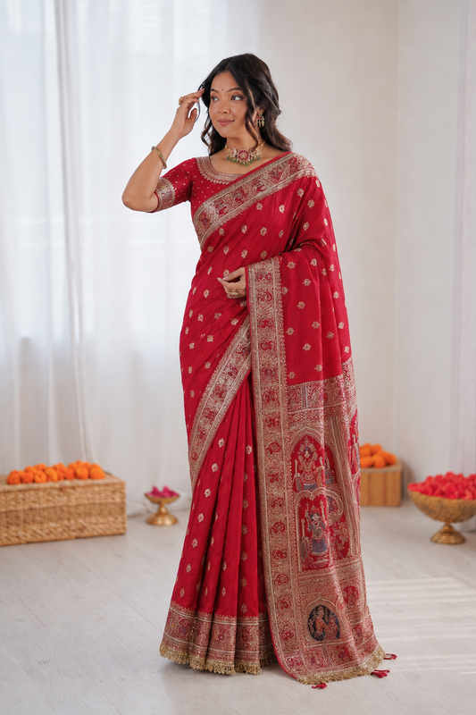 Beautiful Pure Soft HO Silk With Rich Jacquard Weaving Work Saree
