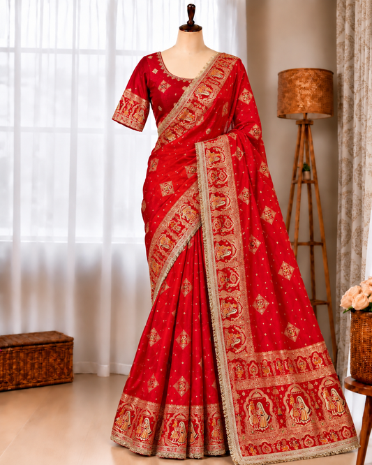 Royal Red Meena Jaquard Saree
