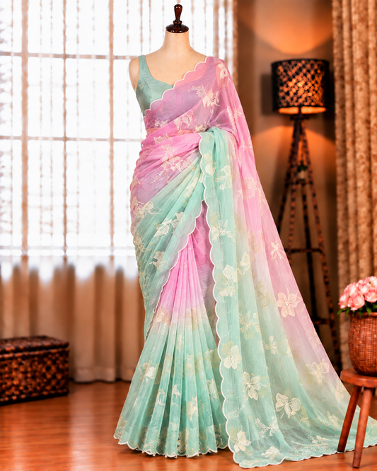 Beautifull Crunchy Silk With Embroidery Work Saree