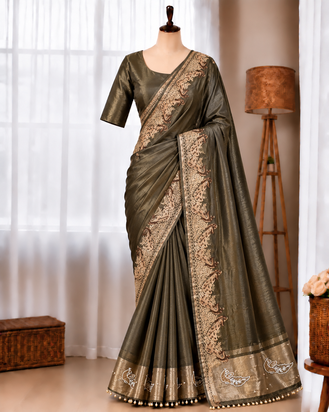 Pure Shimmer Tissue Handwork Saree